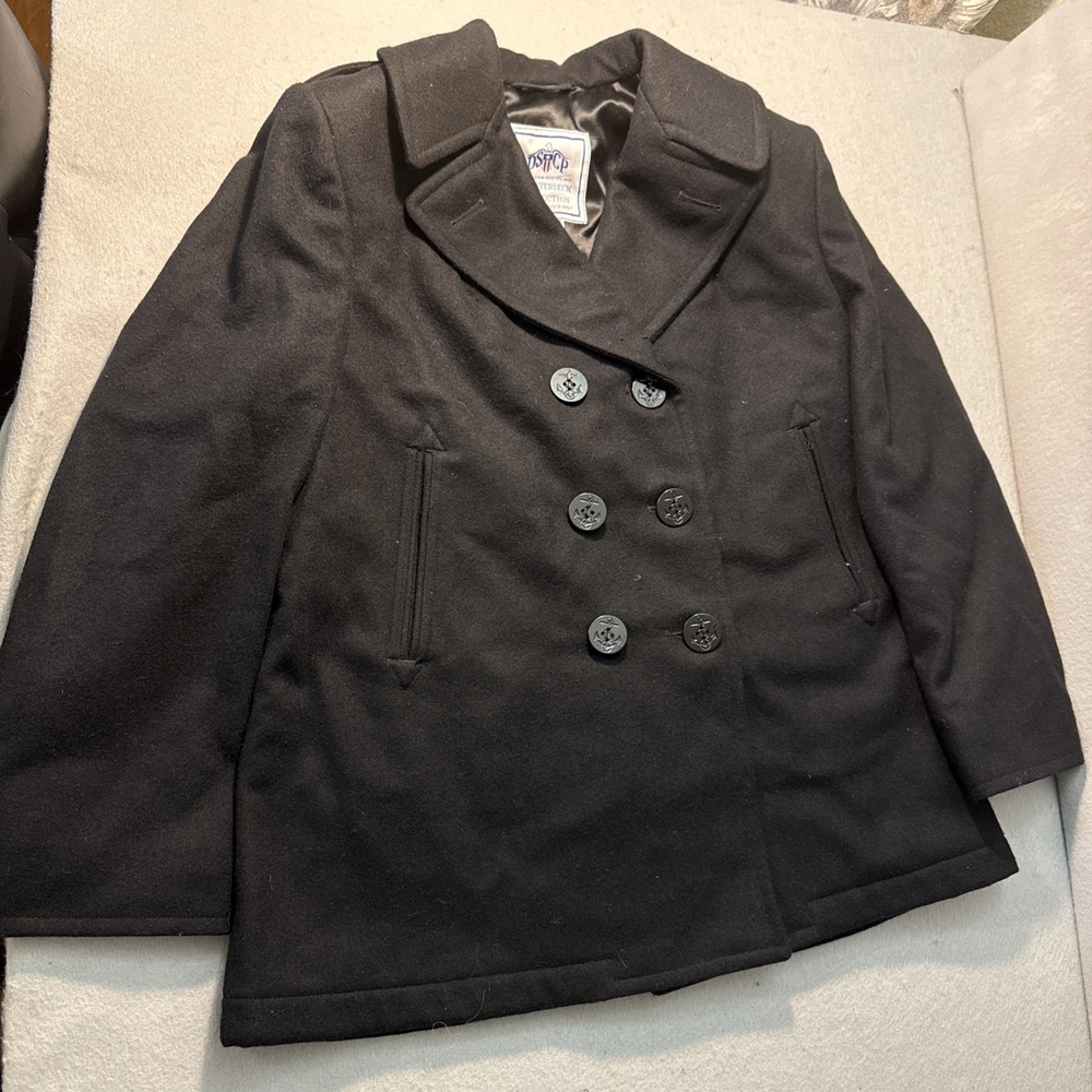 Womens DSCP Quarterdeck Coll US Navy Black Wool 6 Anchor Button Pea Coat‎ 14R